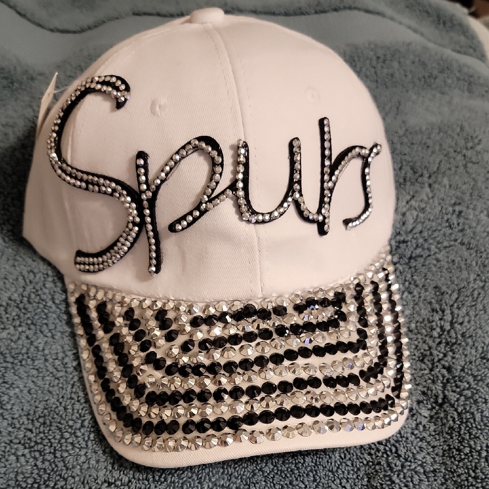 New Nba Spurs White and Black Rhinestone  Baseball Cap